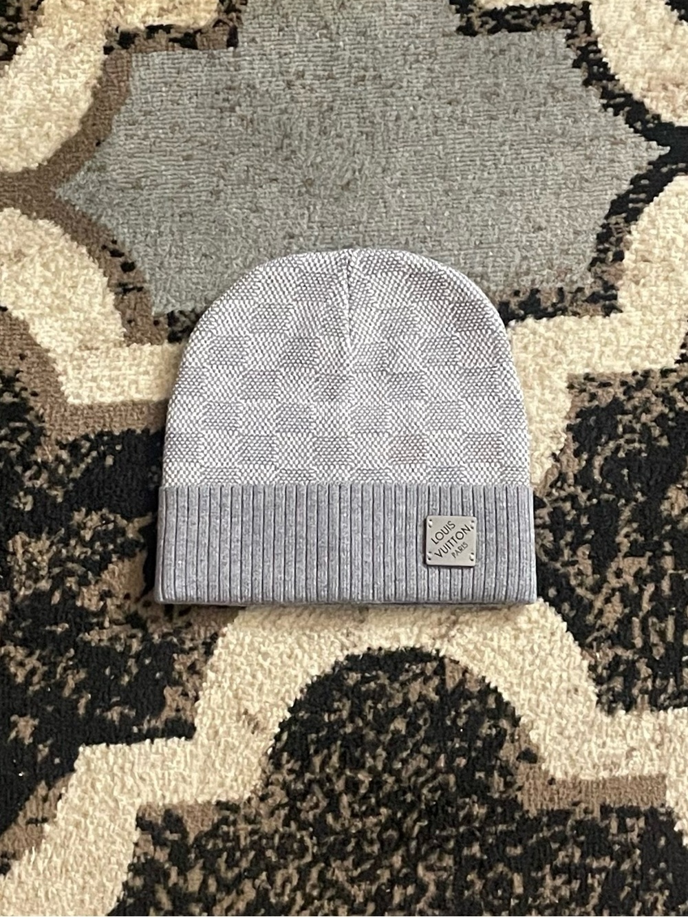 Louis Vuitton Neo Petit Damier Grey Knit Winter Beanie